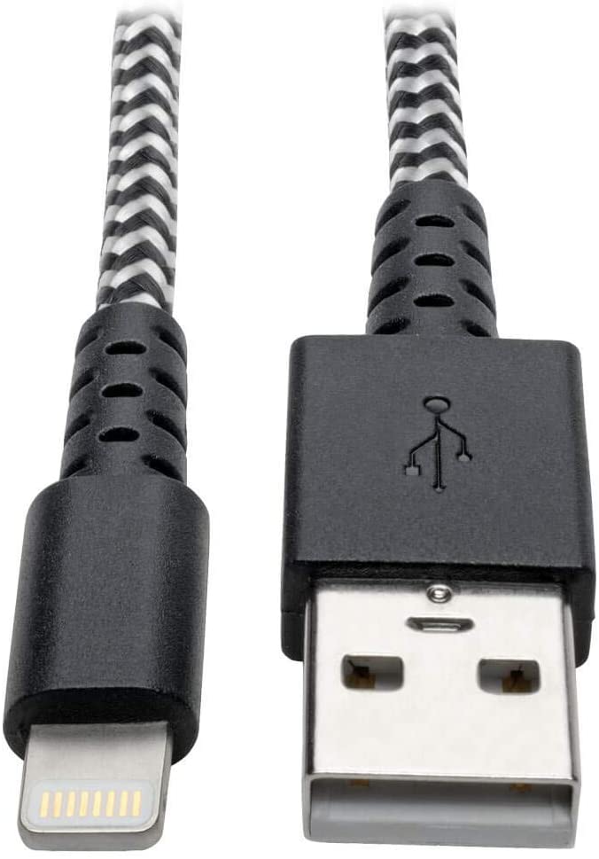 Tripp Lite Heavy Duty USB to Lightning Charging & Data Cable, Heavy Duty with Braided Jacket, MFi Certified for Apple iPhone, iPad & iPod - 6 Feet / 1.8 Meters, 2-Year Warranty (M100-006-HD) Black/White 6 ft. (Heavy Duty)