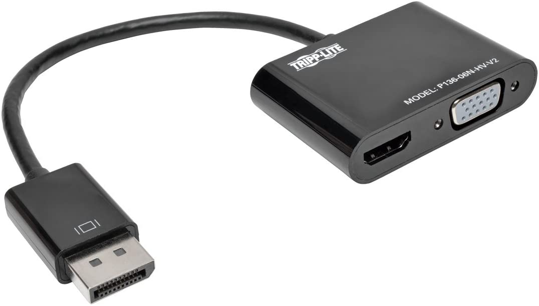 Tripp Lite DisplayPort 1.2 to VGA/HDMI All-in-One Converter Adapter, 4Kx2K HDMI @ 24/30Hz, 6in (P136-06N-HV-V2),Black DP 1.2 to VGA/HDMI (4K) Adapter