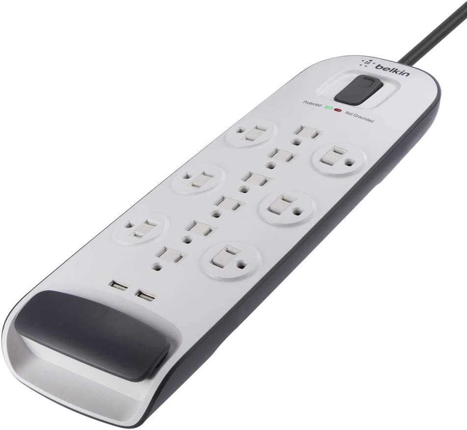 Belkin USB Power Strip Surge Protector - 12 AC Multiple Outlets & 2 USB Ports - 6 ft Long Flat Plug Extension Cord for Home, Office, Travel, Computer Desktop & Charging Brick - White (3,996 Joules) 1 Pack Power Strip