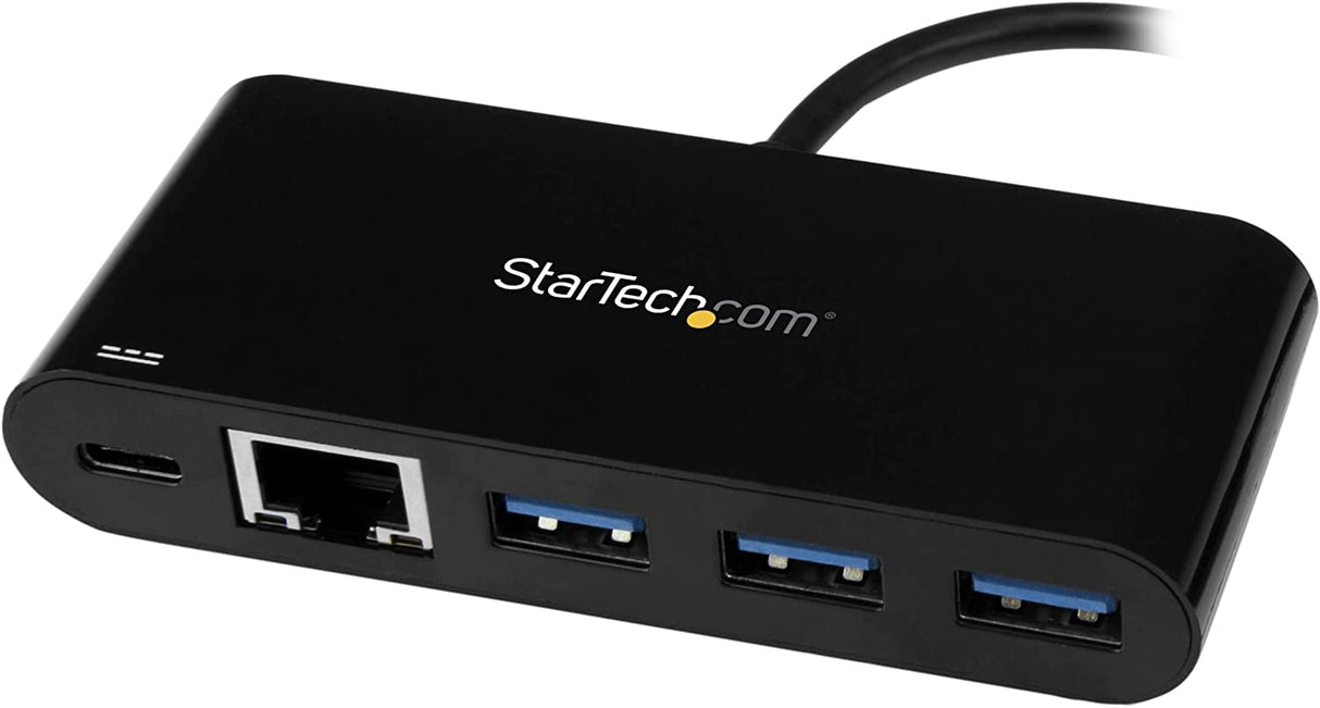StarTech.com 3 Port USB-C Hub with Gigabit Ethernet & 60W Power Delivery Passthrough Laptop Charging - USB-C to 3x USB-A (USB 3.0 SuperSpeed 5Gbps) - USB 3.1/3.2 Gen 1 Type-C Adapter Hub (HB30C3AGEPD) Black w/ 4 Port Hub and Power Delivery