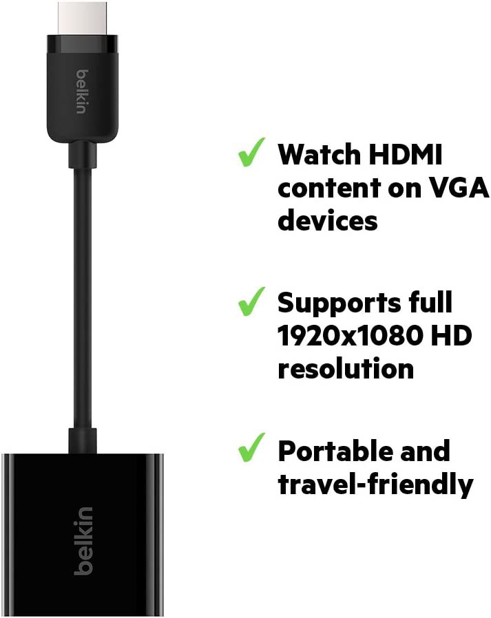 Belkin HDMI to VGA Adapter with Micro-USB Power and Audio Support, Compatible with Apple TV 4K and Most TVs