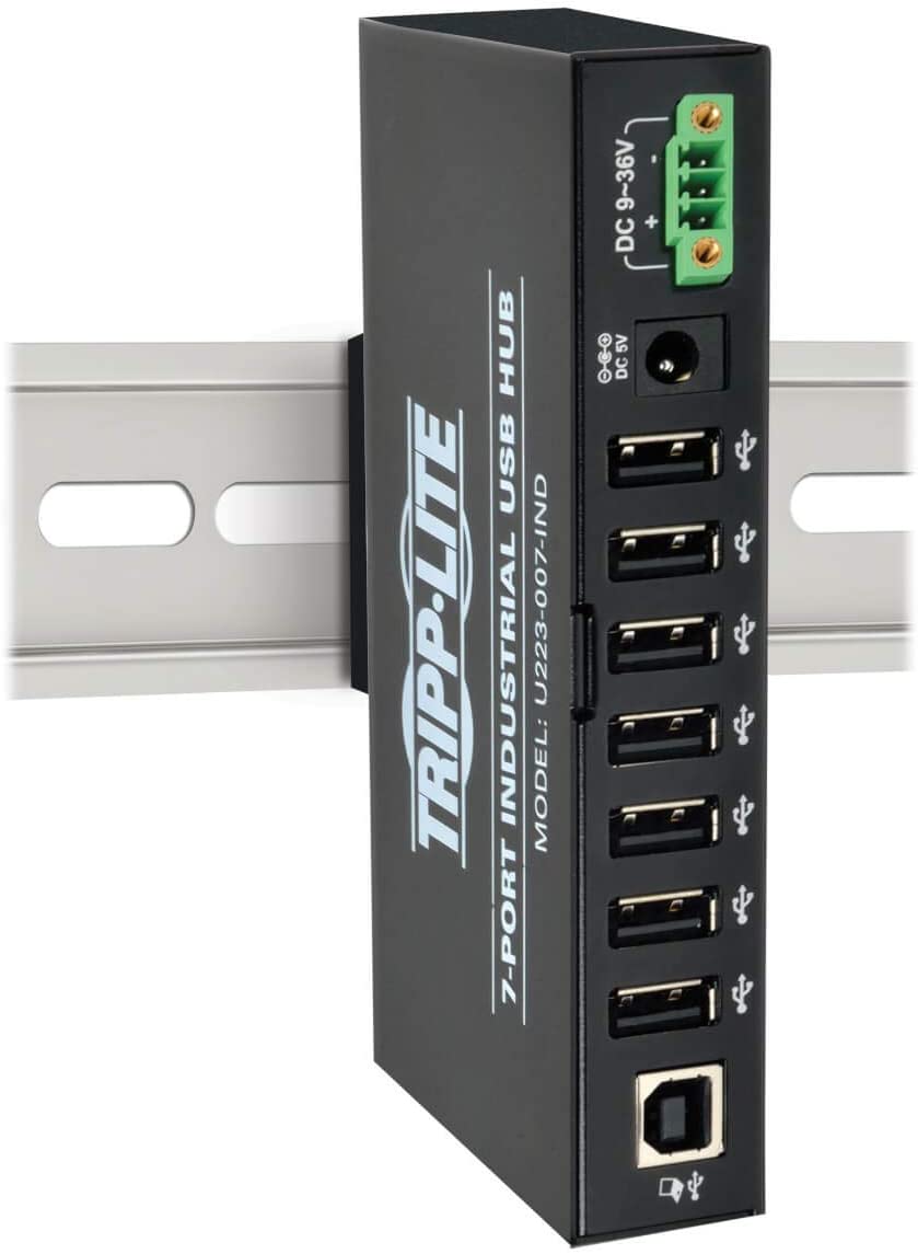 Tripp Lite 7-Port Rugged Industrial USB 2.0 Hi-Speed Hub w 15KV ESD Immunity and metal case, Mountable(U223-007-IND),Black