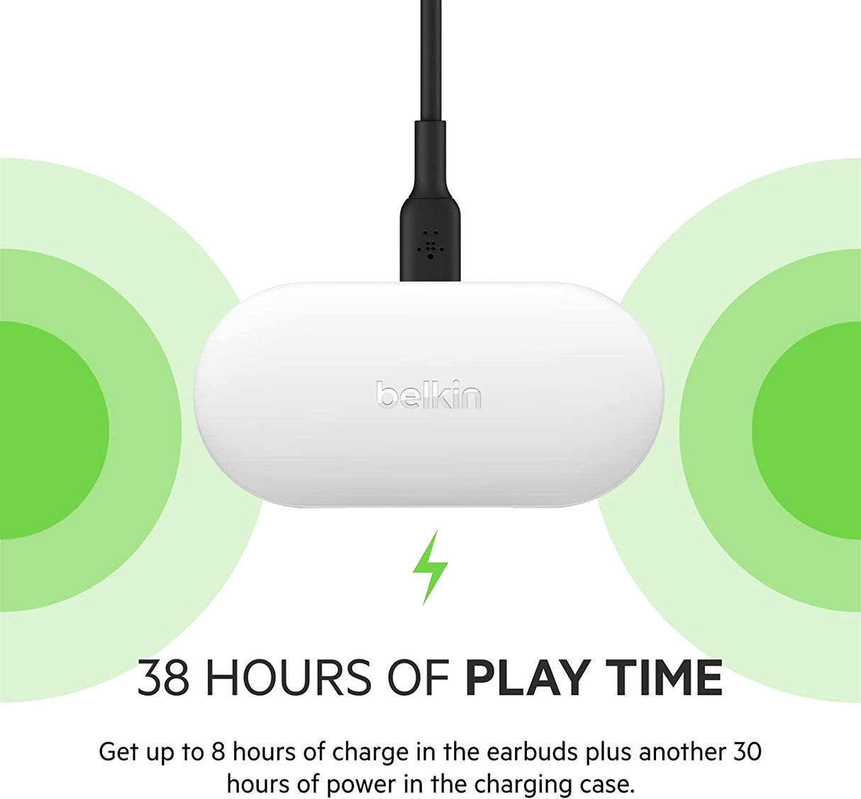 Belkin Wireless Earbuds, SoundForm Play True Wireless Earphones with USB C Quick Charge, IPX5 Sweat and Water Resistant, 38 Hour Play Time for iPhone, Galaxy, Pixel and More - White Cloud