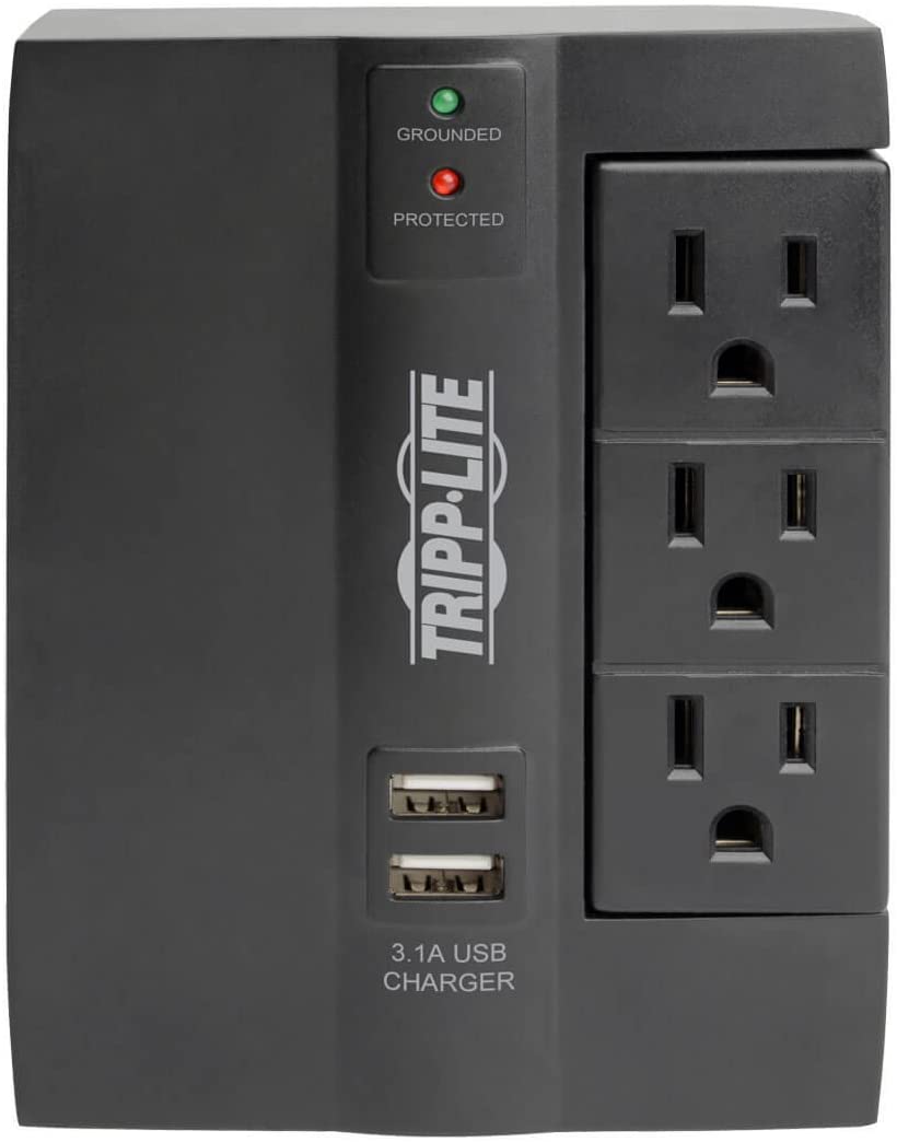 TRIPP LITE 6 Outlet Surge Protector Power Strip, 3 Rotatable Outlets, Wall Tap/Direct Plug in, 1080 Joules, 2 USB Charging Ports, Limited Warranty & $20, 000 Insurance (SWIVEL6USB)