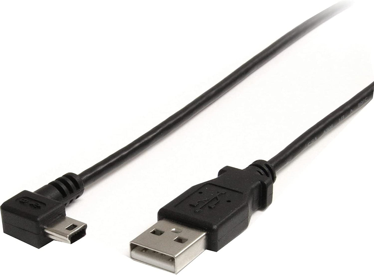 StarTech.com 3 ft. (0.9 m) Right Angle USB to Mini USB Cable - USB 2.0 A to Right Angle Mini B - Black - Mini USB Cable (USB2HABM3RA) 3 ft / 1m Right Angle