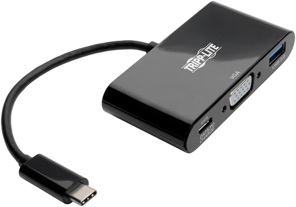 Tripp Lite USB C to VGA Multiport Adapter with USB-A Hub and PD Charging 1080p, USB 3.1 Gen 1, Thunderbolt 3 Black VGA, USB-A, PD Charging