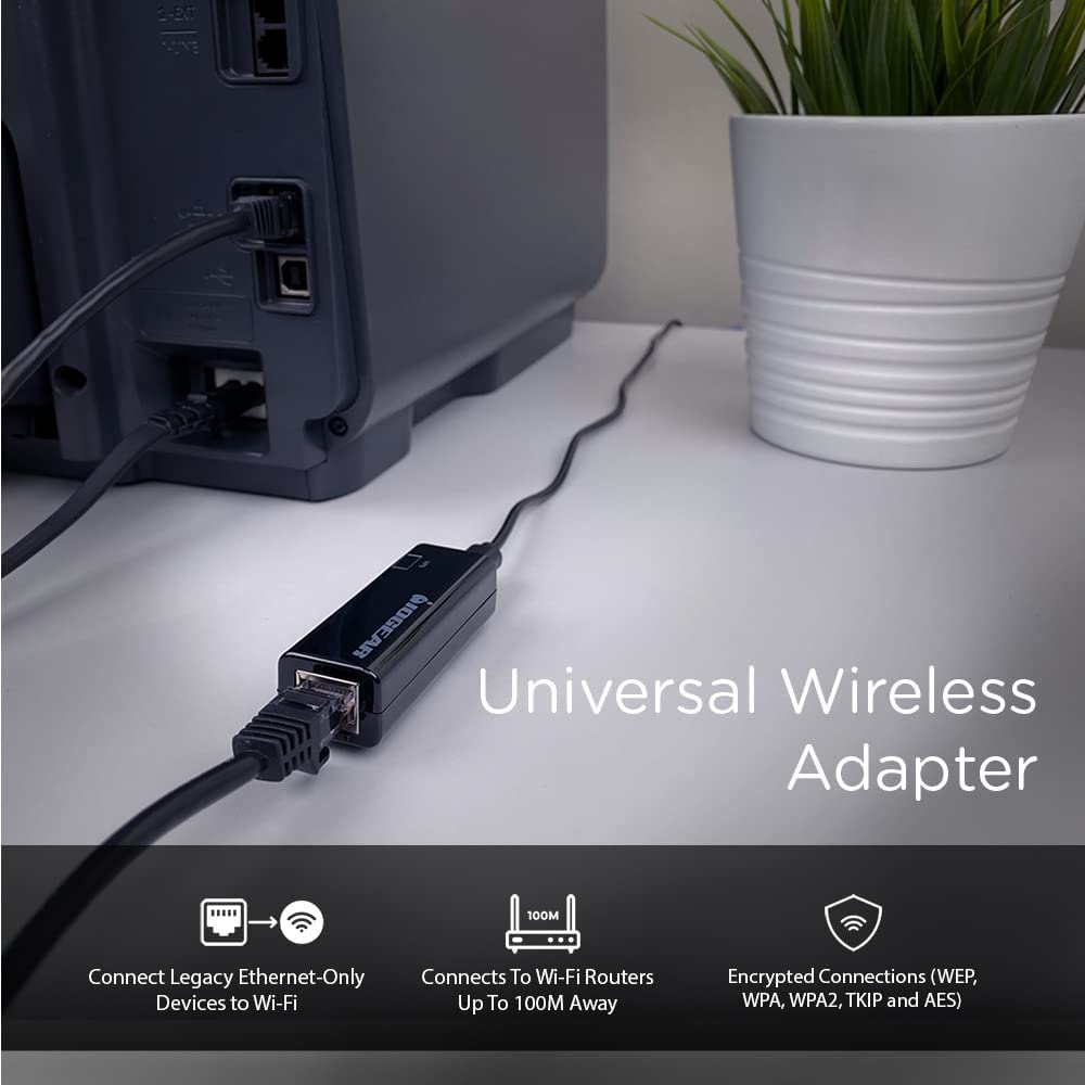 IOGEAR Universal Ethernet to Wi-Fi N Adapter - Speeds of up to 300Mbps on 2.4GHz - Push-button Wi-Fi Protected Setup (WPS) - Supports WEP, WPA, WPA2, TKIP and AES encryption - GWU637