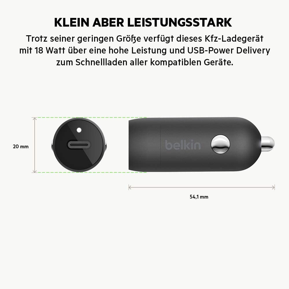 Belkin USB-C Car Charger 18W W/ 4Ft USB-C to Lightning Cable (iPhone Fast Charger for iPhone 11, Pro, Max, XS, Max, XR, X, 8, Plus, iPhone SE 2020) iPhone Car Charger, iPhone Charger Included Lightning Cable