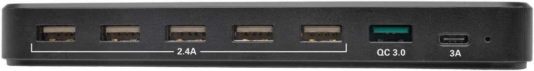 Tripp Lite 7-Port USB Charging Station Hub Quick Charge 3.0, USB-C, Storage, 6.6" x 4.9" x 2.6" (U280-007-CQC-ST)