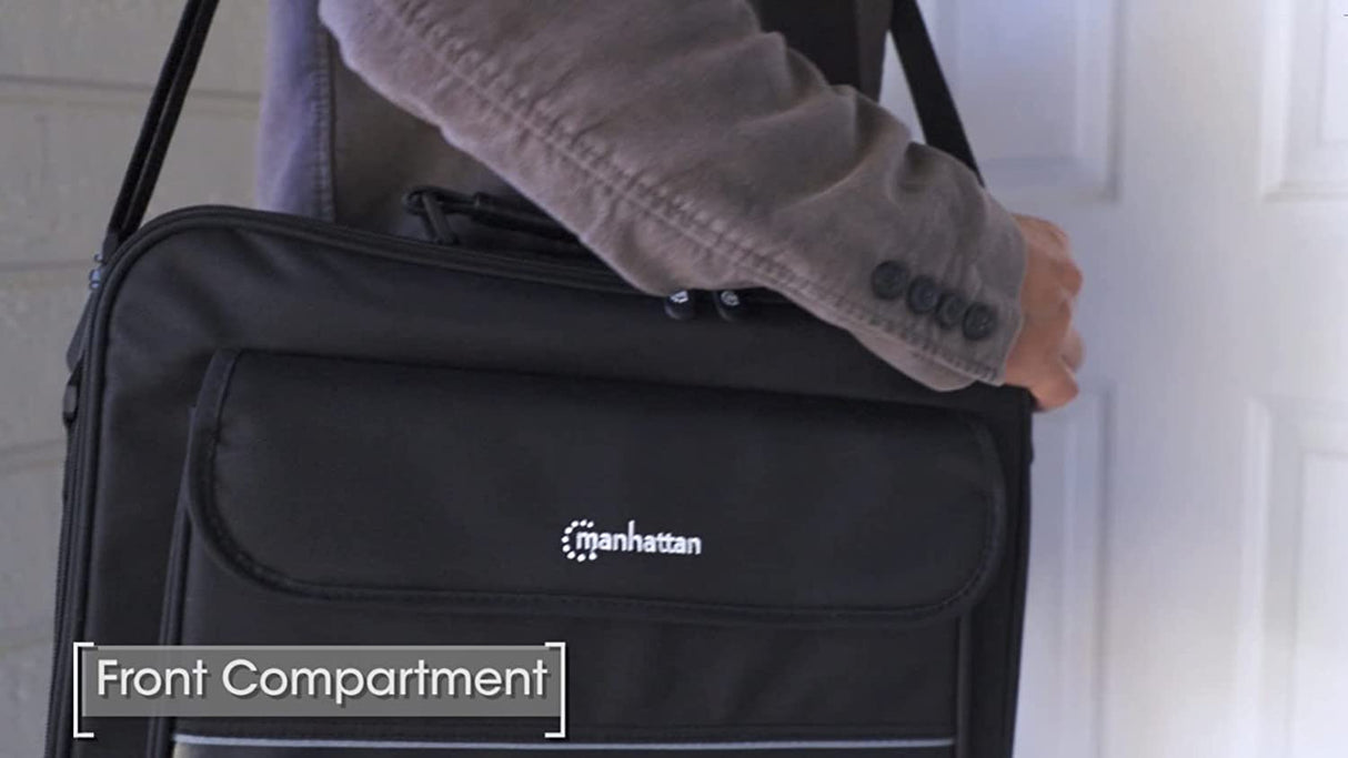 Manhattan 17 Inch Laptop Briefcase Shoulder Bag, Ultra-Lightweight & Padded Compartments, for Carrying Laptop, Notebook, Macbook, Tablet, Black, 3 Yr Mfg Warranty - 421560