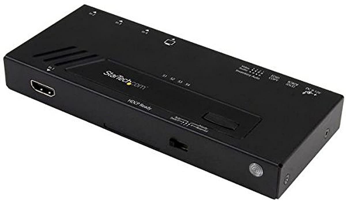 StarTech.com 4 Port HDMI Switch - 4K with Fast Switching, Auto-Sensing & Serial Control – Automatic 4x1 HDMI Video Switcher Box (VS421HD4KA), Black