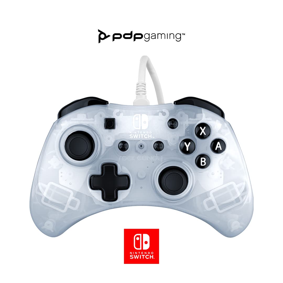 PDP Rock Candy Wired Gaming Switch Pro Controller - Frost White / Clear - Licensed for Switch and OLED - Compact, Durable Travel Controller - Nintendo Switch Frost White OLED Edition