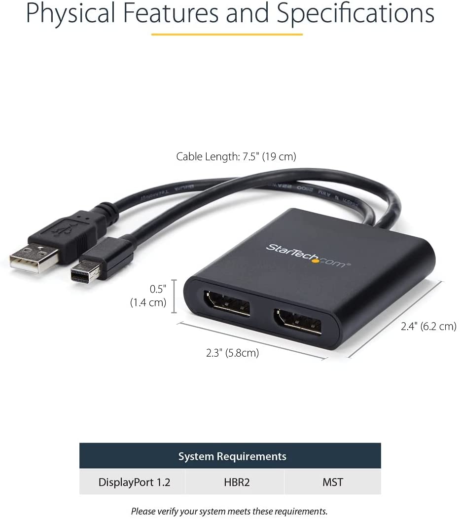 StarTech.com 2-Port Multi Monitor Adapter - Mini DisplayPort to 2x DisplayPort MST Hub - Dual 4K 30Hz - Video Splitter for Extended Desktop Mode on Windows PCs Only - mDP 1.2 to 2x DP (MSTMDP122DP)