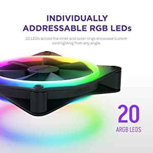 NZXT F140 RGB Duo - 140mm Dual-Sided RGB Fan – 20 Individually Addressable LED – Balanced Airflow and Static Pressure – Fluid Dynamic Bearing – PWM Control – Anti-Vibration Rubber Corners – Black