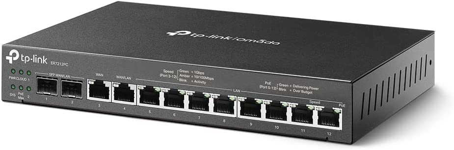 TP-Link Omada 3-in-1 Gigabit VPN Router (ER7212PC) - Embedded Omada Controller, Integrated PoE+ Switch, Multi-WAN & Load Balance, Fanless, Lightning Protection