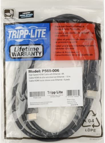 Tripp Lite High Speed HDMI Cable with Ethernet, Ultra HD 4K x 2K, Digital Video with Audio (M/M), 6-ft. (P569-006),Black 6 ft.