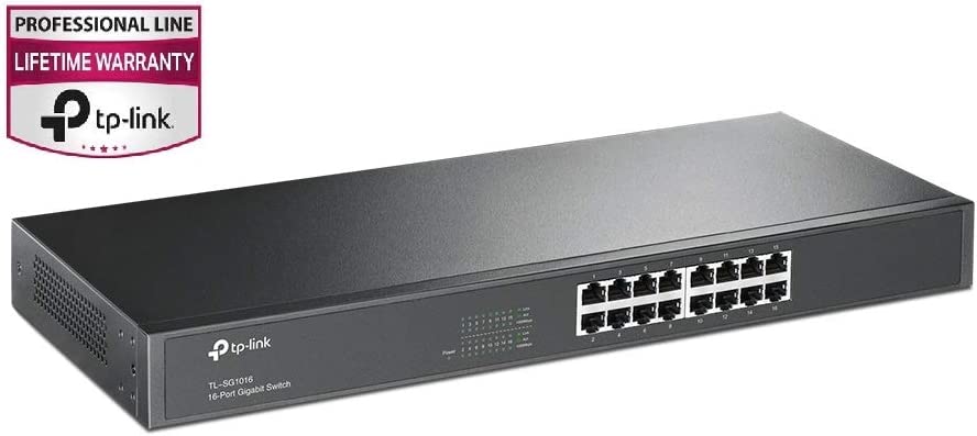 TP-Link 16 Port Gigabit Ethernet Switch | Plug and Play | Sturdy Metal w/ Shielded Ports | Rackmount | Fanless | Limited Lifetime Protection | Unmanaged (TL-SG1016)
