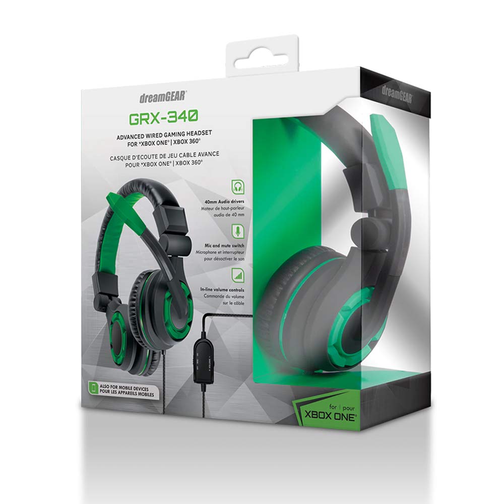 dreamGEAR: GRX-340 Advanced, Wired Stereo Gaming Headset for XBOX One Includes Inline Dual Volume Control For Chat and Game Sounds. Also works with PS4, and other systems Green
