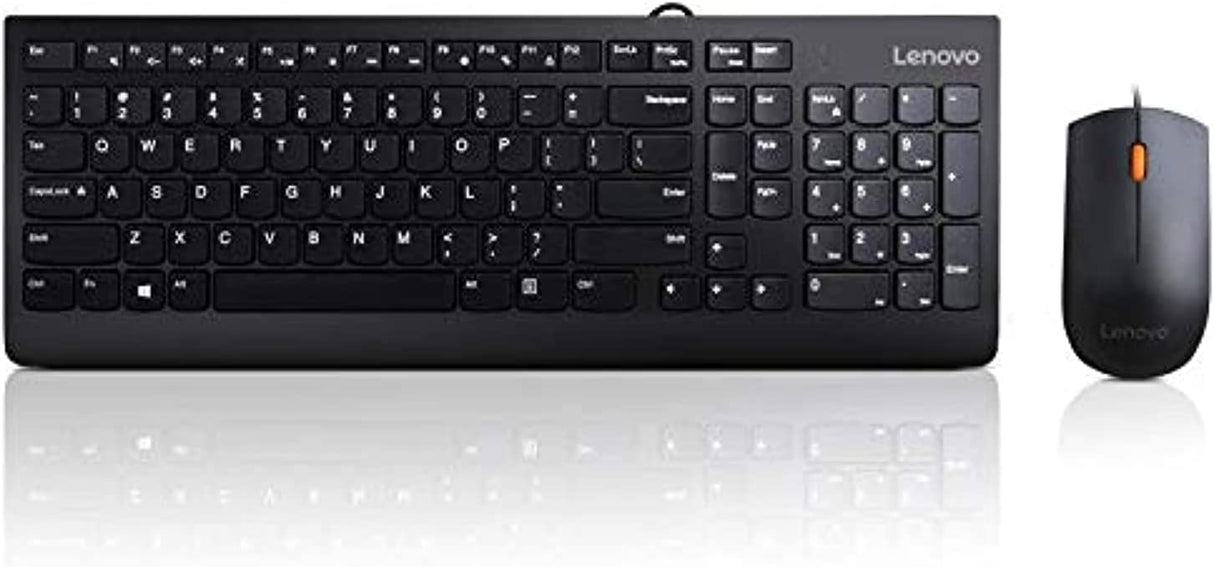 Lenovo 300 USB Combo, Full-Size Wired Keyboard & Mouse, Ergonomic, Left or Right Hand Mouse, Optical Mouse, GX30M39606, Black Keyboard + Mouse Black
