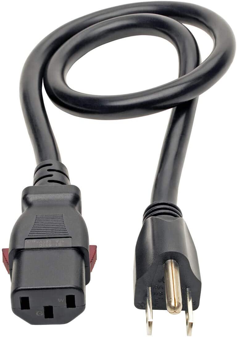 Tripp Lite Computer Power Cord (NEMA 5-15P to C13 Power Cord), Heavy Duty, Locking C13 Connector, 15A, 125V, 14AWG, 3 ft. (P007-L03)