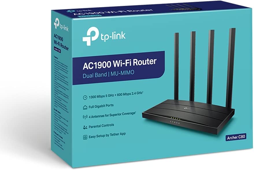 TP-Link AC1900 Wireless MU-MIMO WiFi Router - Dual Band Gigabit Wireless Internet Routers for Home, Parental Contorls & QS, Beamforming (Archer C80)