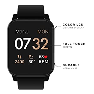 Itouch Kendall & Kylie Smart Watch Fitness Tracker, Heart Rate, Step Counter, Notifications, Touch Screen with Bluetooth Headphone Set for Women and Men (Black/Black)