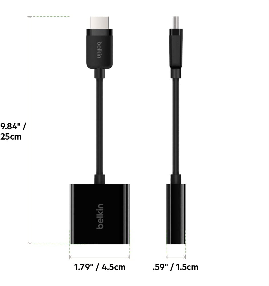 Belkin HDMI to VGA Adapter with Micro-USB Power and Audio Support, Compatible with Apple TV 4K and Most TVs
