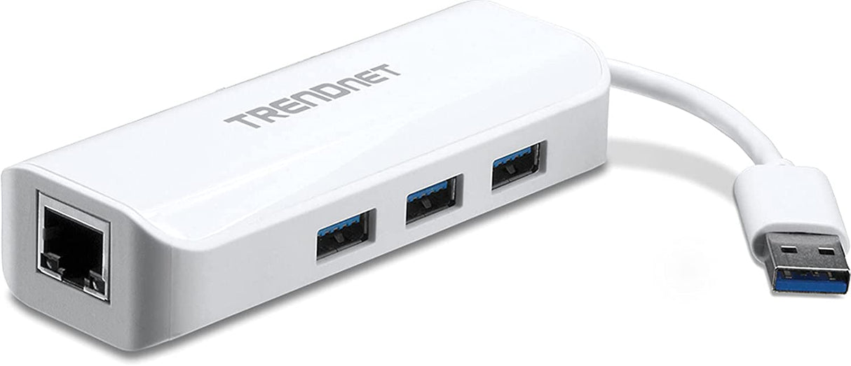 TRENDnet 3-Port Hub with 10/100/1000 Mbps Gigabit Ethernet Adapter (3 USB 3.0 Ports, A RJ45 Gigabit Ethernet Port), Support XP, Vista, Windows 7, 8, 1, 10, Mac OS 10.6-10.9, TU3-ETGH3 , red