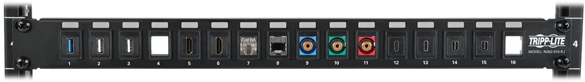 Tripp Lite 16-Port Keystone Blank Patch Panel RJ45, USB, HDMI, Cat5e/Cat6 Rackmount Unshielded 2URM TAA (N062-016-KJ)