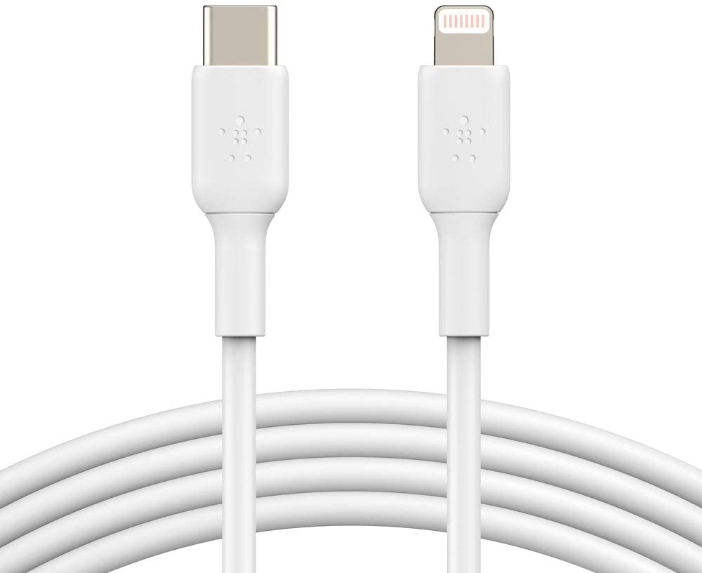 Belkin USB-C to Lightning Cable (iPhone Fast Charging Cable for iPhone 8 or Later) Boost Charge MFi-Certified iPhone USB-C Cable, 3ft/1m, White, Model Number: CAA003bt1MWH PVC 3.3 ft White