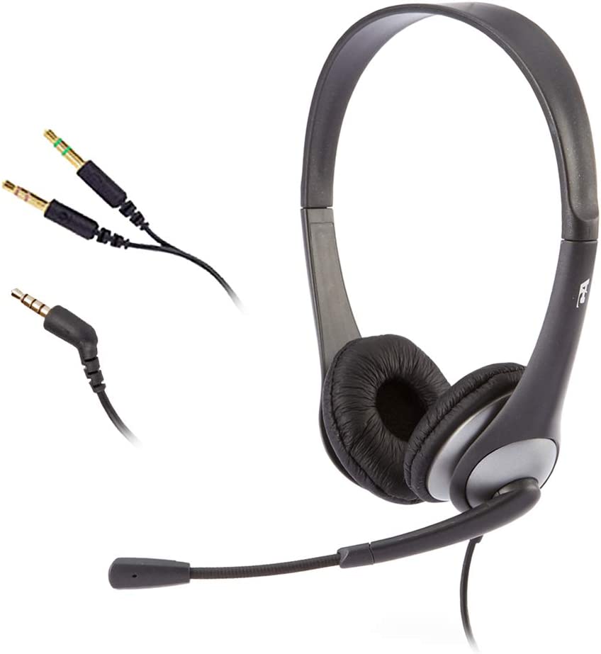Cyber Acoustics Stereo Headset, 3.5mm stereo & Y-adapter for separate Headphone & Mic Connection, K12 School Classroom and Education (AC-204)