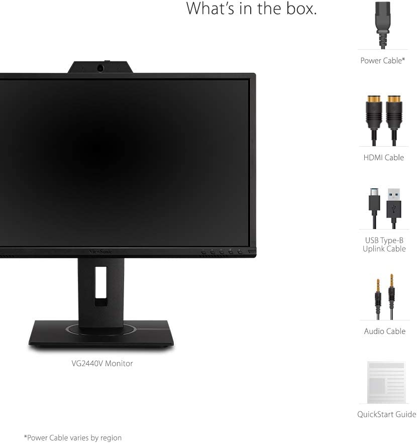 ViewSonic VG2440V 24 Inch 1080p IPS Video Conferencing-Monitor with Integrated 2MP-Camera, Microphone, Speakers, Eye Care, Ergonomic Design, HDMI DisplayPort VGA Inputs for Home and Office 24-Inch WebCam