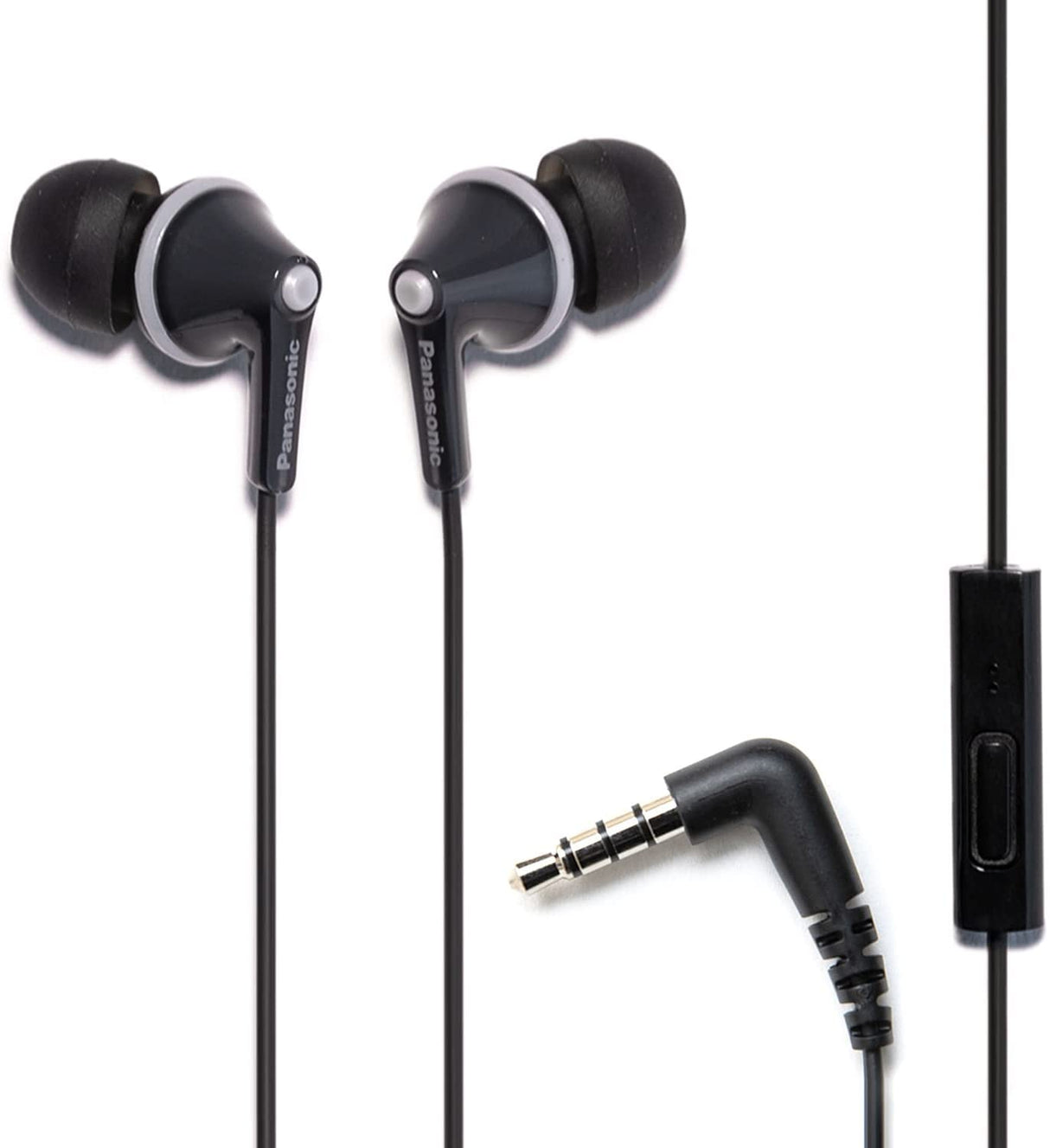 Panasonic ErgoFit Wired Earbuds, In-Ear Headphones with Microphone and Call Controller, Ergonomic Custom-Fit Earpieces (S/M/L), 3.5mm Jack for Phones and Laptops - RP-TCM125-K (Black) Black With Mic
