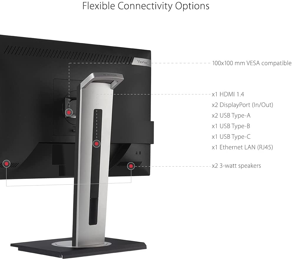 ViewSonic VG2456A 24 Inch 1080p IPS Monitor with USB 3.2 Type C with 90W Power Delivery, Docking Built-In, RJ45, 40 Degree Tilt Ergonomics for Home and Office 24-Inch 1080p USB-C