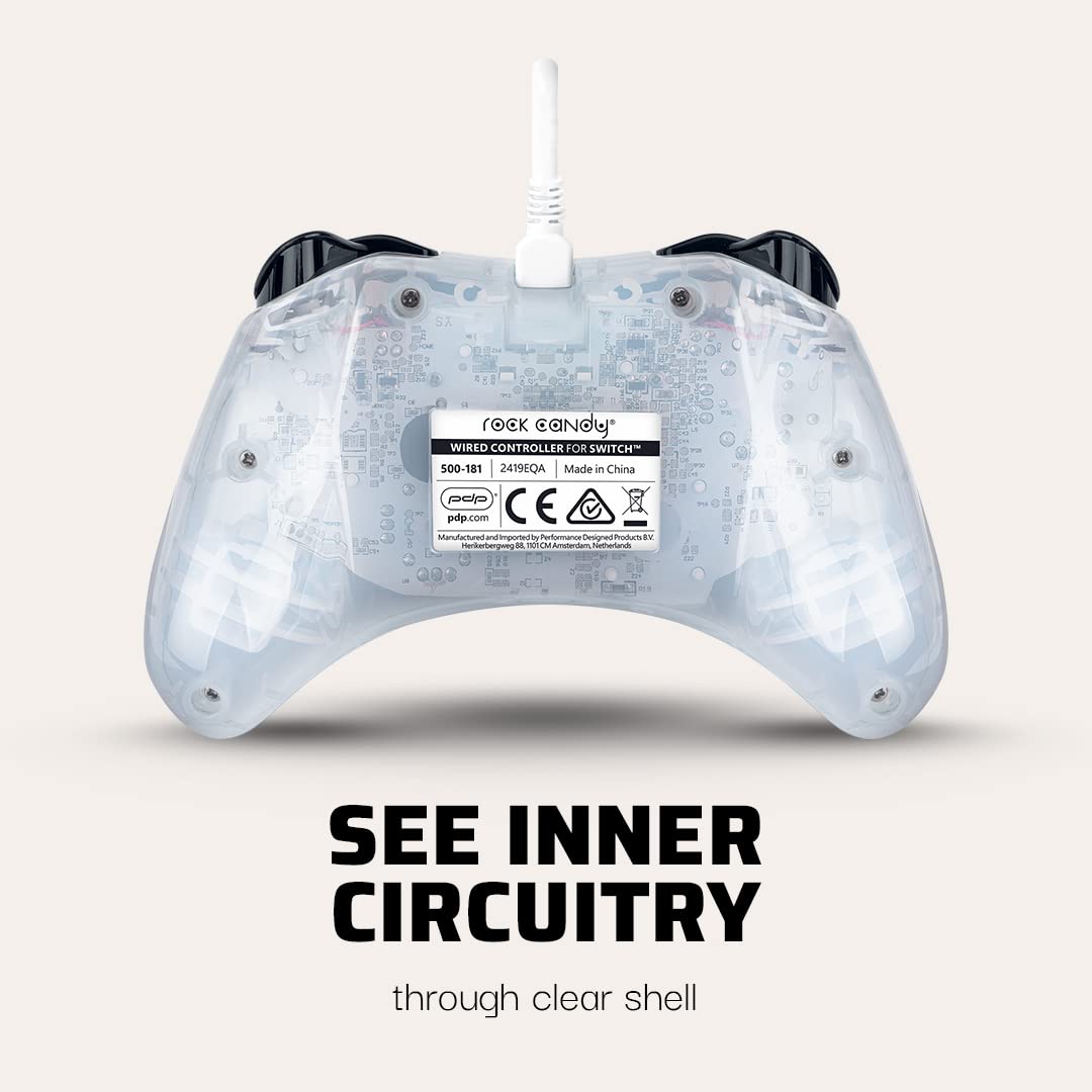 PDP Rock Candy Wired Gaming Switch Pro Controller - Frost White / Clear - Licensed for Switch and OLED - Compact, Durable Travel Controller - Nintendo Switch Frost White OLED Edition