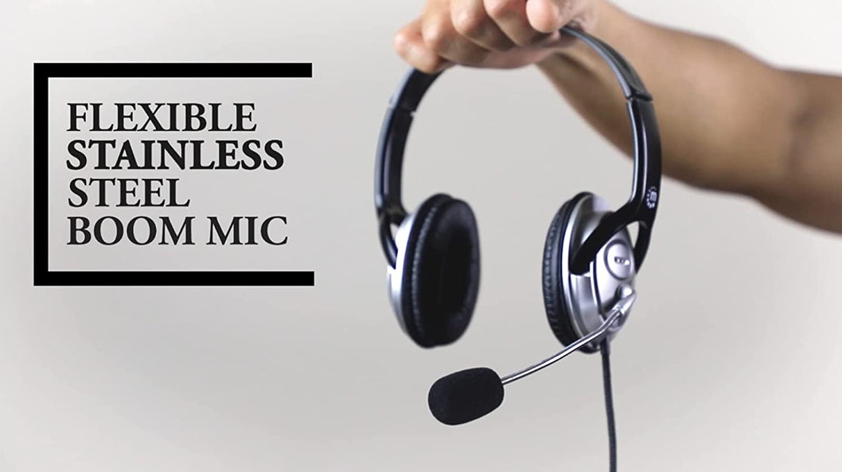 MANHATTAN Headset with Microphone – with 8 ft Long Cable, Volume Control, 3.5mm Audio and Mic Plug Jacks, Flexible Mic – for Computer, Laptop, Desktop, Call Center – 175555