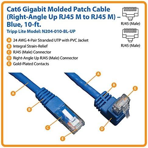 Tripp Lite Cat6 Gigabit Molded Patch Cable (RJ45 Right Angle Up M to RJ45 M) Blue, 10-ft.(N204-010-BL-UP) 10 feet Right Angle Up