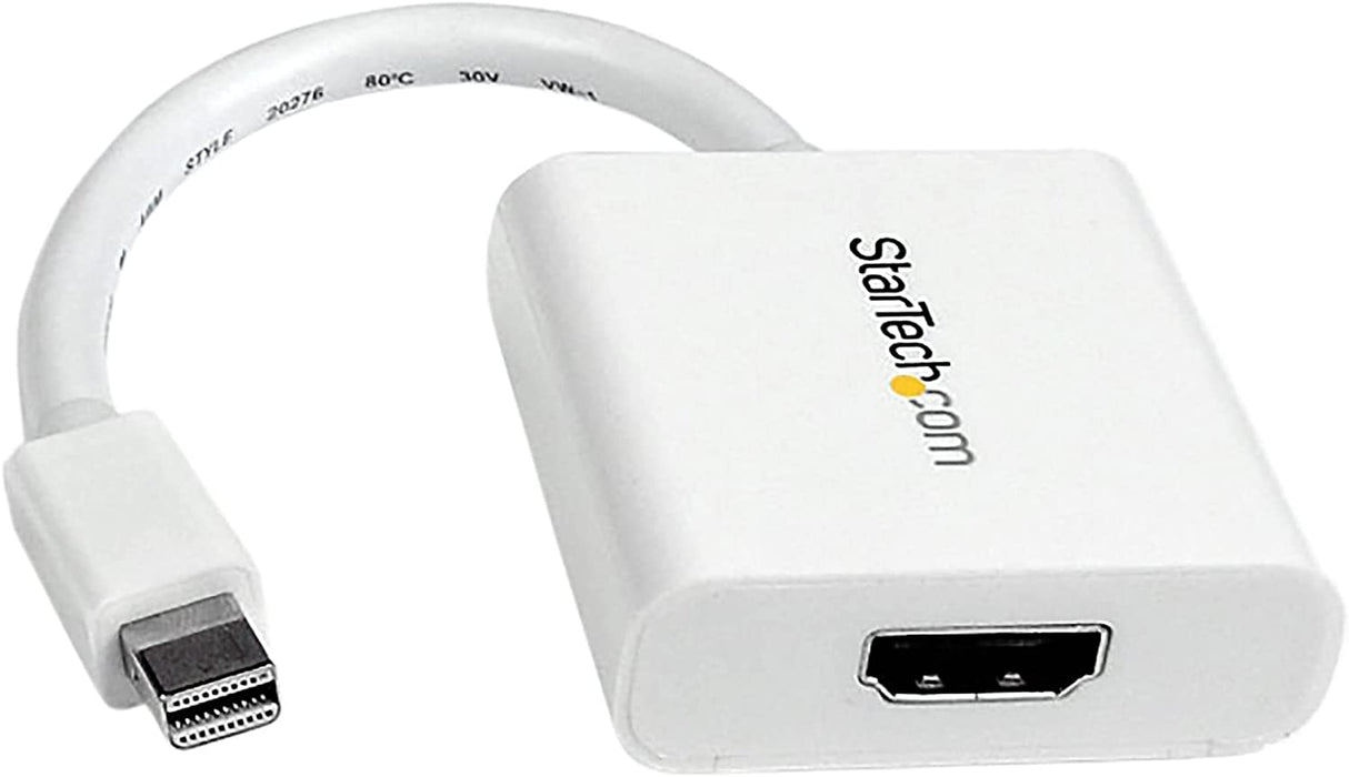 StarTech.com Mini DisplayPort to HDMI Adapter - mDP to HDMI Video Converter - 1080p - Mini DP or Thunderbolt 1/2 Mac/PC to HDMI Monitor/Display/TV - Passive mDP 1.2 to HDMI Dongle - White (MDP2HDW) White 1080p