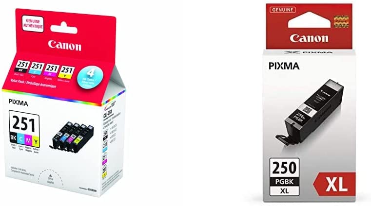 Canon Genuine CLI-251 BK,C,M,Y Ink Value Pack & Genuine PGI-250XL Black Ink Tank Value pack Black/Tri-Colour Ink Value Pack + Black Ink Tank