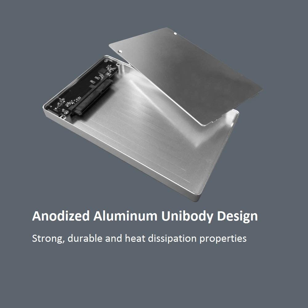 Vantec 2.5" SATA SSD to USB 3.1 Gen 2 Type C Enclosure with Type C to C Cable (NST-204C3-SV), Pocket Size, Silver