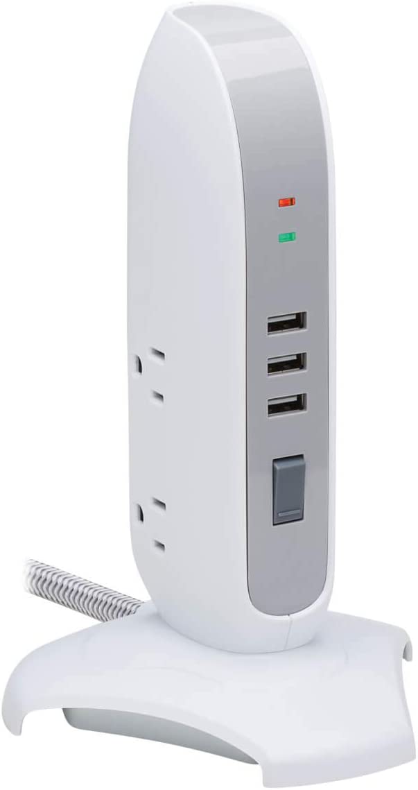 Tripp Lite Surge Protector Tower 5-Outlet 3 USB Ports 6ft Cord 5-15P White (TLP66USB)