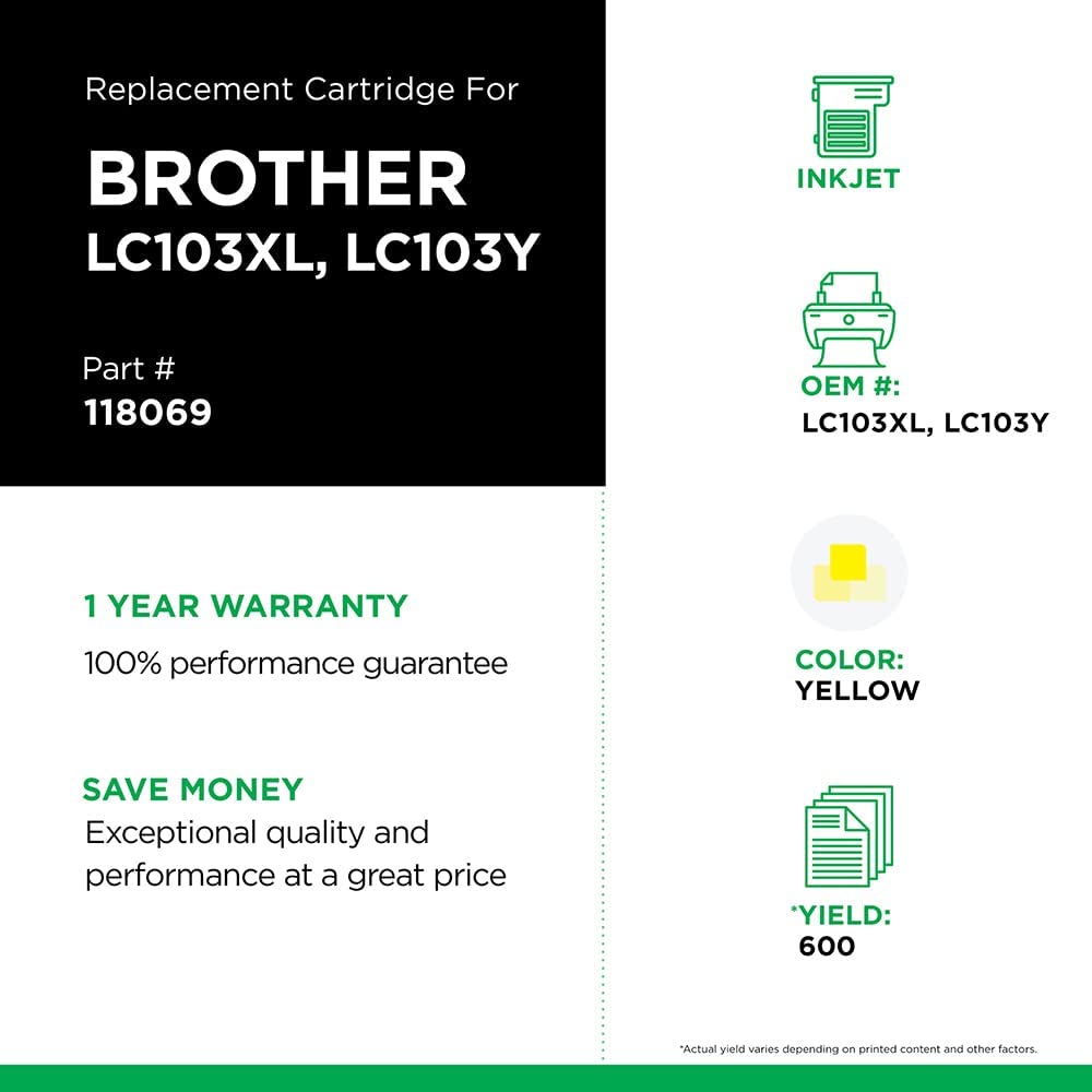 Clover imaging group Clover Imaging Replacement High Yield Ink Cartridge Replacement for Brother LC103XL, Yellow
