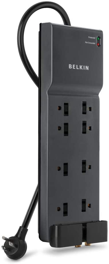 Belkin 8-Outlet Home And Office Surge Protector, Telephone Line And Flat AC Plug, Power Strip, 12ft Cord , Black 12 feet 8-Outlet Power Strip