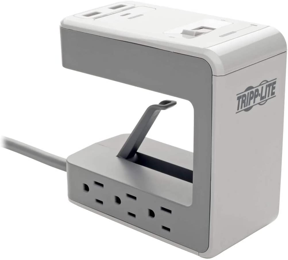 TRIPP LITE Protect It! 6-Outlet Surge Protector Desk Clamp with 2 USB Ports & 1 USB-C Port, 8ft Cord (TLP648USBC) Gray 5.2" x 2.7" x 5.3" Desk Clamp
