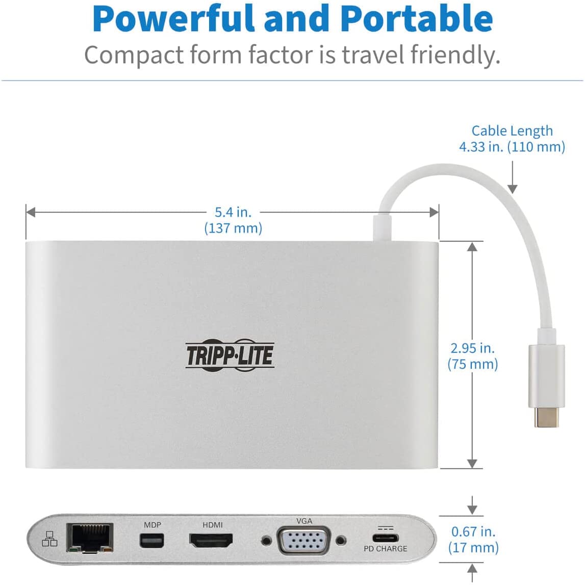 Tripp Lite USB 3.1 Gen 1 USB-C Docking Station w/ USB-A, HDMI, VGA, mDP, Gigabit Ethernet, Mem Card, 3.5mm & USB-C PD Charging, USB C, USB Type C, USB Type-C (U442-DOCK1)