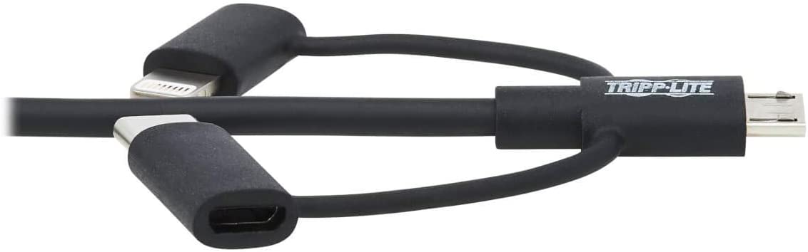 Tripp Lite 3 in 1 Multi Charging USB Cable, USB-A to Lightning, USB Micro B, and USB-C Universal All in One Charger Cable, Sync and Charge Cord, 6 ft. (M101-006-LMC-BK)