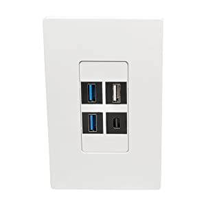 Tripp Lite Single-Gang 4-Port Universal Keystone Wall Plate, Cat5/6/6a, USB, HDMI, DisplayPort, RCA, White (N080-104) 4-Port Wall-Plate