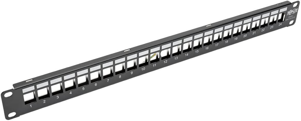 Tripp Lite 24Port Shielded Blank Patch Panel RJ45 USB HDMI Cat5/6 1URM TAA (N062-024-KJ-SH) , Black 24-Port/Shielded