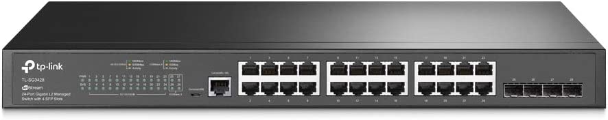 TP-Link TL-SG3428 | 24 Port Gigabit Switch, 4 SFP Slots | Omada SDN Integrated | L2+ Smart Managed | IPv6 | Static Routing | L2/L3/L4 QoS, IGMP & LAG | Limited Lifetime Protection 24 Port + 4 SFP Slots