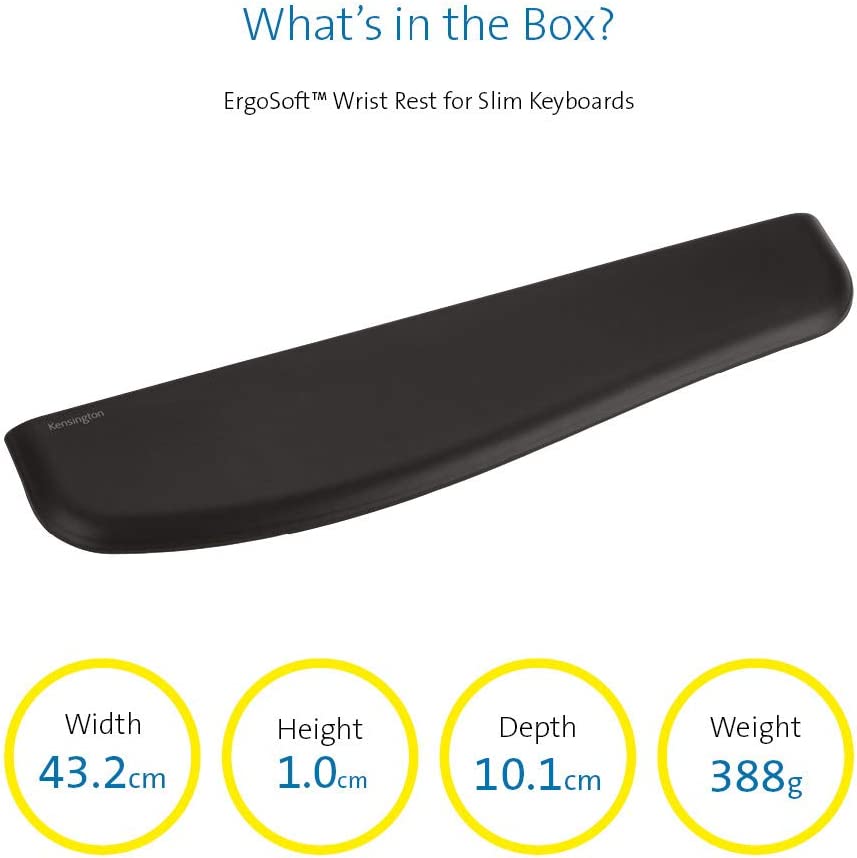 Kensington ErgoSoft Wrist Rest for Slim Keyboards, Black (K52800WW) Keyboard Wrist Rest Slim